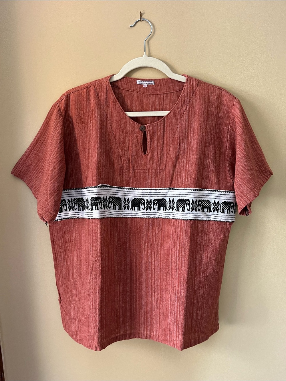 Embroidered Elephant Boho Tunic in Terracotta